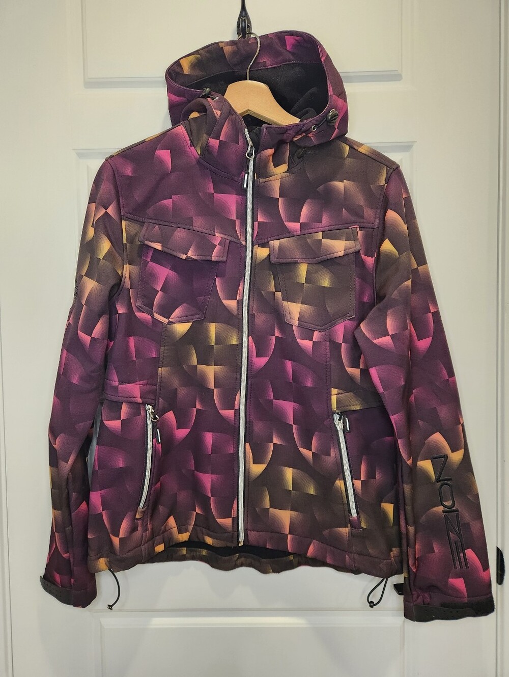 Sz M Noize Hooded Jacket in Purple, Pink, Yellow Gradient Print - Picture 3 of 11